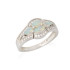 Ring with navette opal and zirconium oxide, in rhodium-plated silver 925