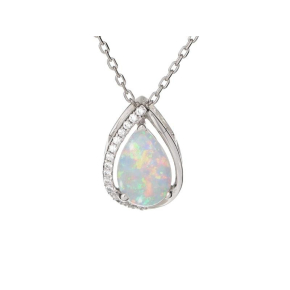 Anhänger mit Opal und Zirkonoxid, aus 925 rhodiniertem Silber, Höhe 1,2 cm