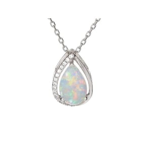 Pandantiv cu opal și oxid de zirconiu, din argint 925 placat cu rodiu, înălțime 1,2 cm
