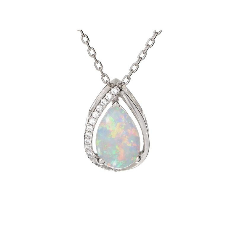 Pandantiv cu opal și oxid de zirconiu, din argint 925 placat cu rodiu, înălțime 1,2 cm