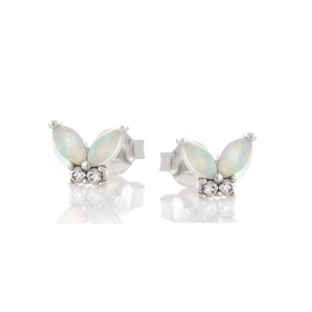 Boucles d'oreilles avec opale et oxyde de zirconium, en argent rhodié 925