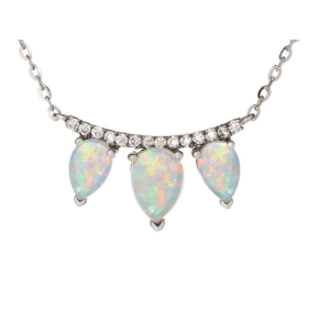 Collier avec opale navette et oxyde de zirconium, argent rhodié 925, 40 + 3 cm