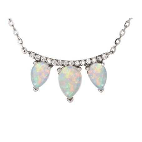 Collier avec opale navette et oxyde de zirconium, argent rhodié 925, 40 + 3 cm