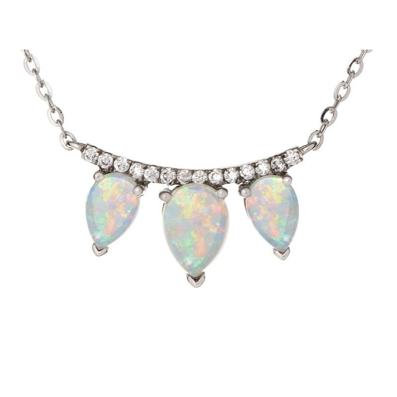 Collier avec opale navette et oxyde de zirconium, argent rhodié 925, 40 + 3 cm