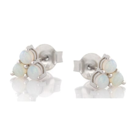 Boucles d'oreilles avec opale ronde et oxyde de zirconium, en argent rhodié 925