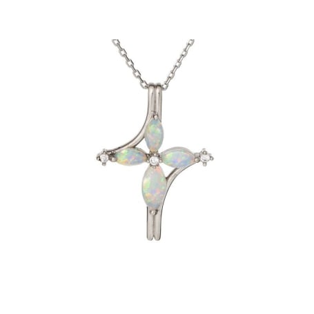 Kreuzanhänger mit Opal und Zirkonoxid, 925 rhodiniertes Silber, 2,5 cm