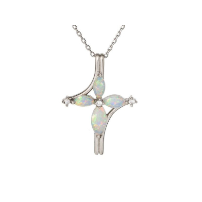 Cross pendant with opal and zirconium oxide, 925 rhodium silver, 2.5 cm