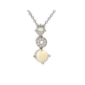 Pendant with round opal and zirconium oxide, in rhodium-plated silver 925
