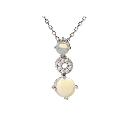 Pendant with round opal and zirconium oxide, in rhodium-plated silver 925