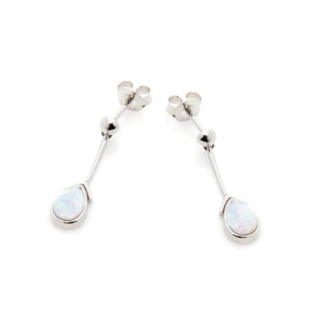 Boucles d'oreilles avec opale blanche naturelle goutte, en argent rhodié 925