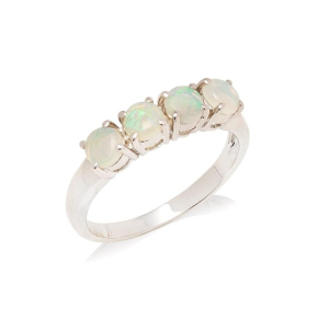 Anillo con ópalo blanco natural de Australia, redondo, en plata 925 rodiada