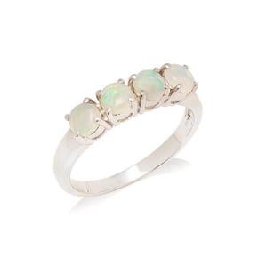 Ring with natural round Australian white opal, in 925 rhodium silver