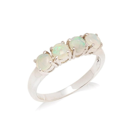 Anillo con ópalo blanco natural de Australia, redondo, en plata 925 rodiada