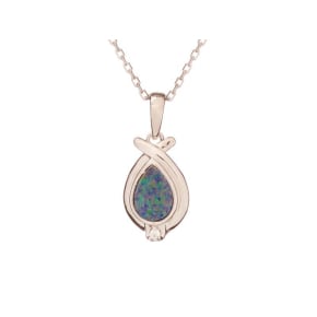 Pendentif avec opale bleue doublet d'Australie goutte, en argent rhodié 925