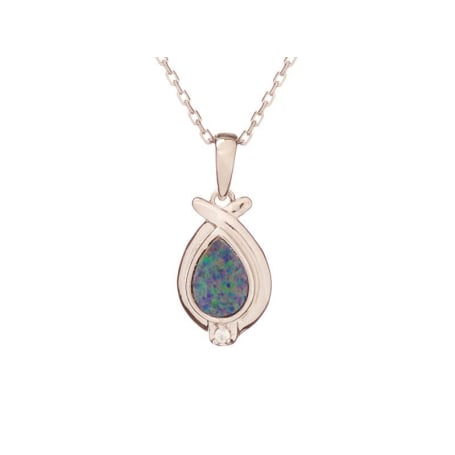 Pendentif avec opale bleue doublet d'Australie goutte, en argent rhodié 925