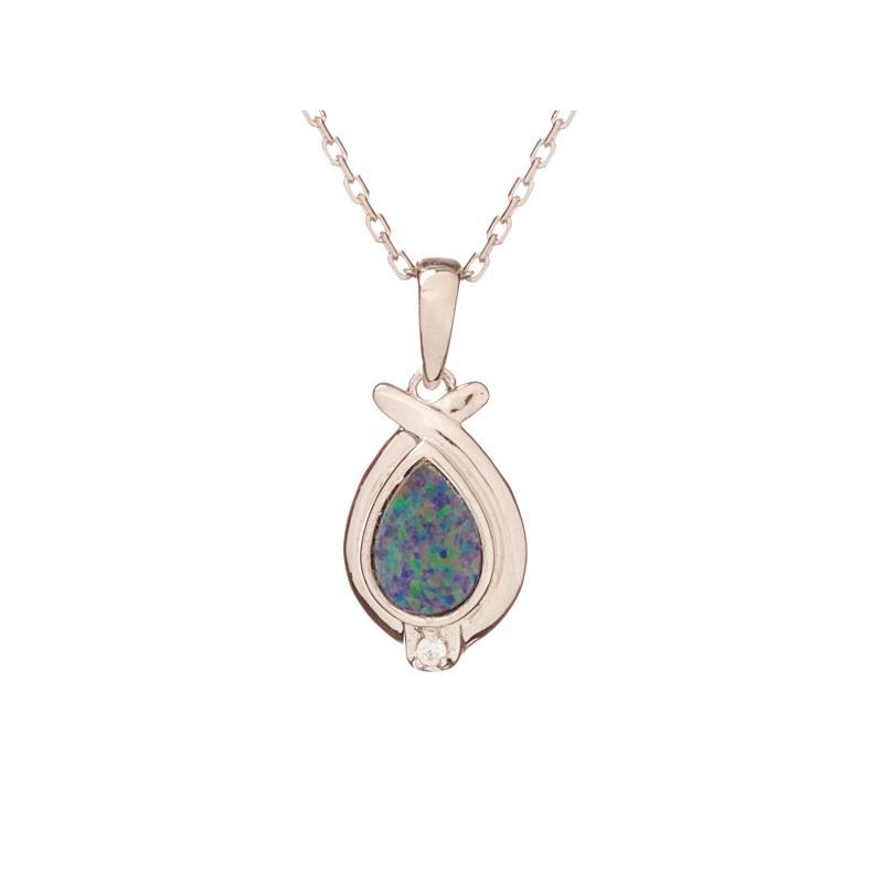 Anhänger mit Dublett-Tropfen aus blauem Opal aus Australien, in rhodiniertem Silber 925