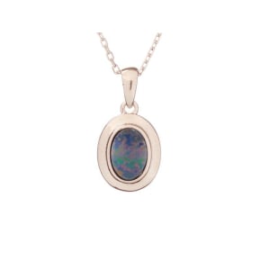 Pendentif avec opale bleue doublet, en argent rhodié 925, hauteur 1,2+0,6 cm