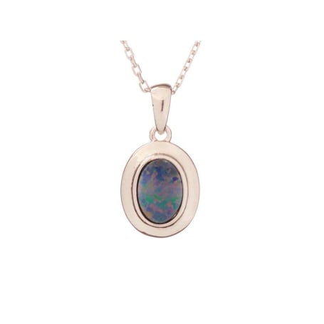 Ciondolo con doppietto opale blu, in argento 925 rodiato, altezza 1,2+0,6 cm