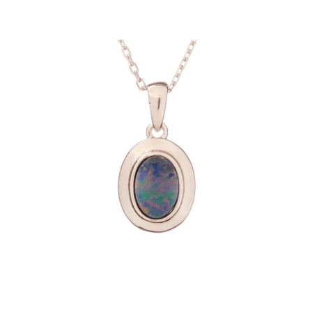 Pendant with blue opal doublet, in rhodium-plated silver 925, height 1.2+0.6 cm