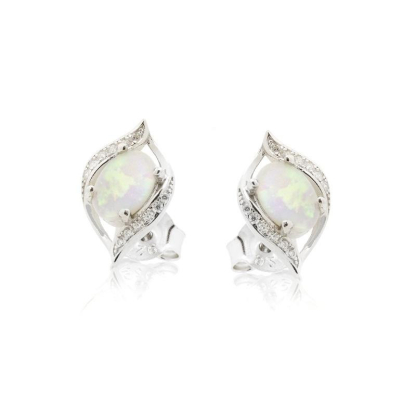 Orecchini con opale ovale e ossido di zirconio, in argento 925 rodiato