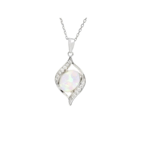 Pandantiv cu opal și oxid de zirconiu, din argint 925 placat cu rodiu, înălțime 1,7 cm