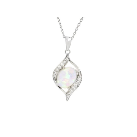 Pendant with opal and zirconium oxide, in rhodium-plated silver 925, height 1.7 cm