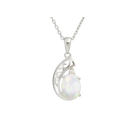 Oval beyaz opallı, 925 rodyum kaplama gümüş Kolye ucu, yükseklik 1,5+0,6 cm