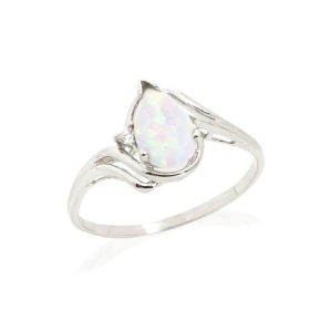 Anillo con gota de ópalo blanco natural de Australia, en plata 925 rodiada