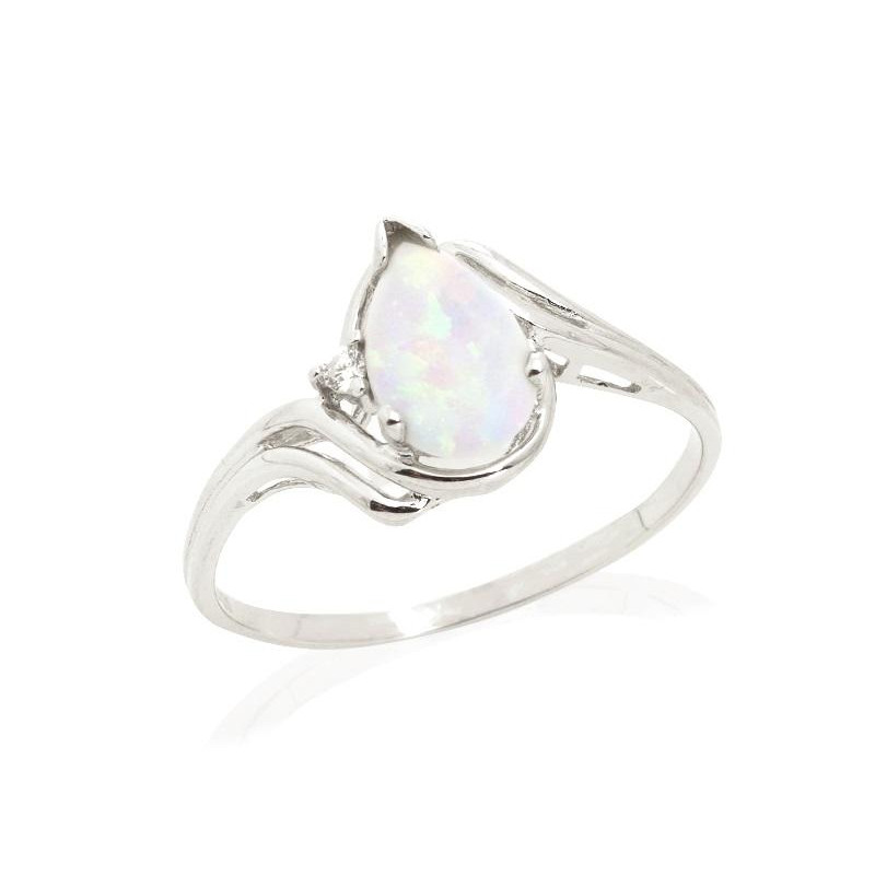 Anillo con gota de ópalo blanco natural de Australia, en plata 925 rodiada