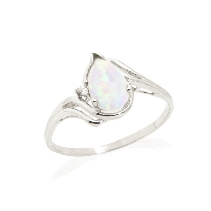 Ring mit Tropfen aus natürlichem weißem Opal aus Australien, aus rhodiniertem Silber 925