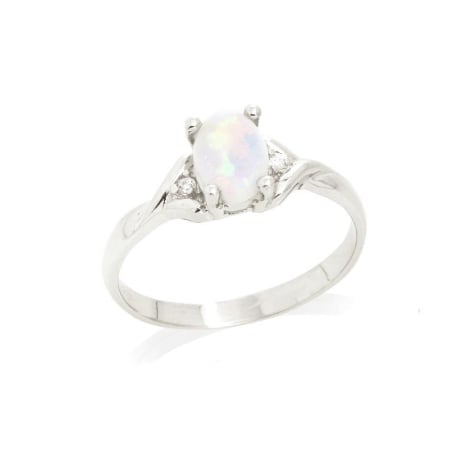 Bague avec opale blanche naturelle d'Australie ovale, en argent rhodié 925