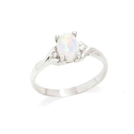 Ring met natuurlijke ovale Australische witte opaal, in gerhodineerd zilver 925
