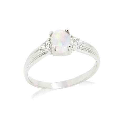 Anello con opale bianco australiano naturale ovale, in argento 925 rodiato