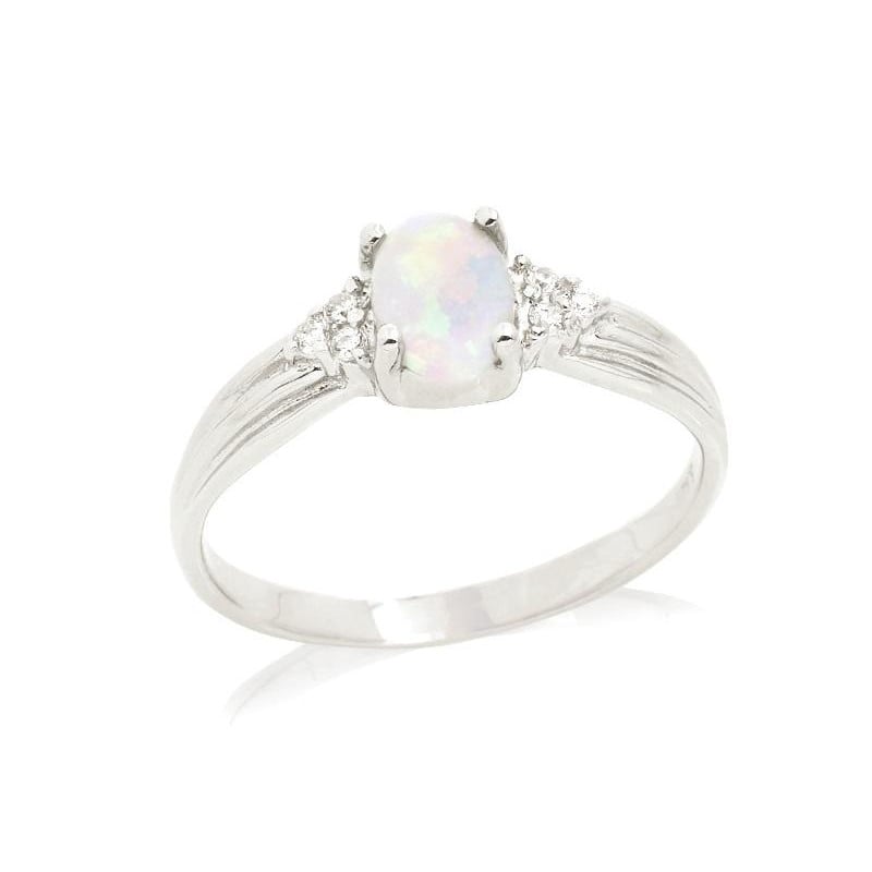 Ring mit natürlichem ovalen australischen Weißopal, aus rhodiniertem Silber 925