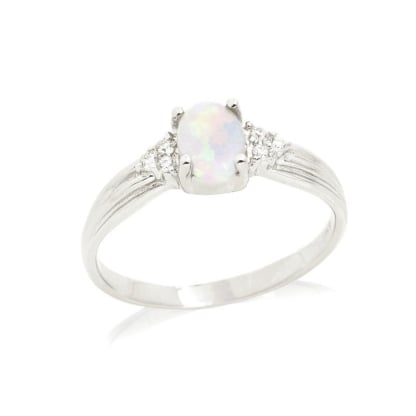 Ring mit natürlichem ovalen australischen Weißopal, aus rhodiniertem Silber 925