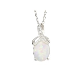 Hanger met ovale witte opaal, in 925 gerhodineerd zilver, hoogte 1,5 cm