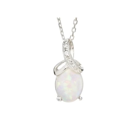 Anhänger mit ovalem weißem Opal, aus 925er rhodiniertem Silber, Höhe 1,5 cm