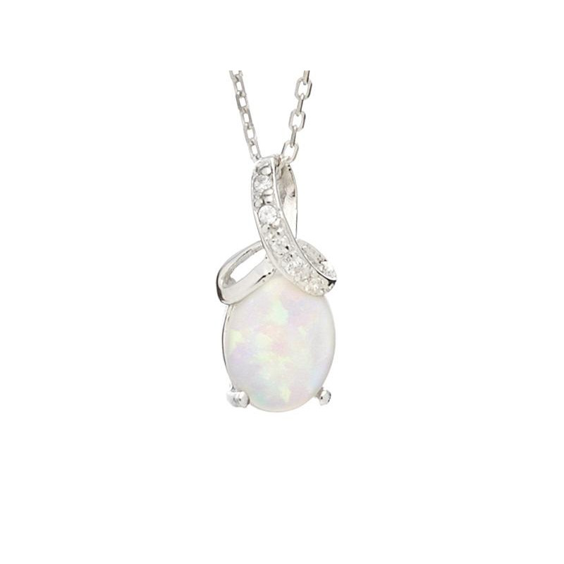 Pandantiv cu opal alb oval, din argint 925 rodiu, inaltime 1,5 cm