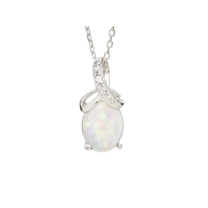 Colgante con ópalo blanco ovalado, en plata 925 rodiada, altura 1,5 cm