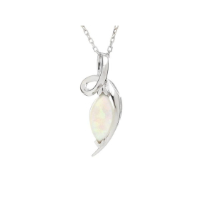 Pendant with white opal navette, in rhodium-plated silver 925, height 2.2 cm