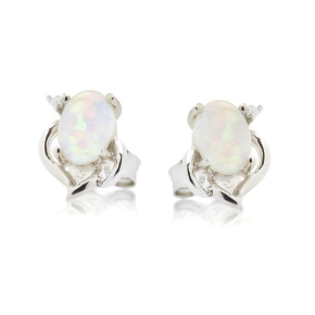 Pendientes con ópalo blanco natural ovalado, en plata 925 rodiada