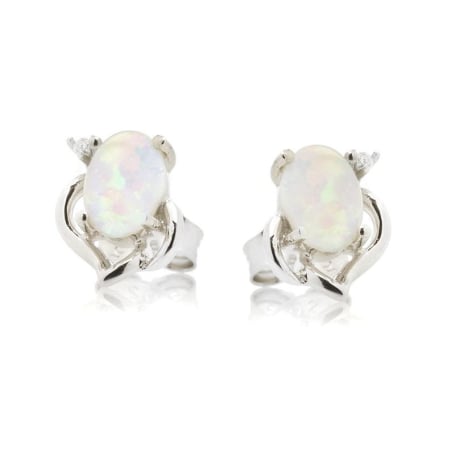 Oval doğal beyaz opal küpeler, 925 rodyum kaplama gümüş