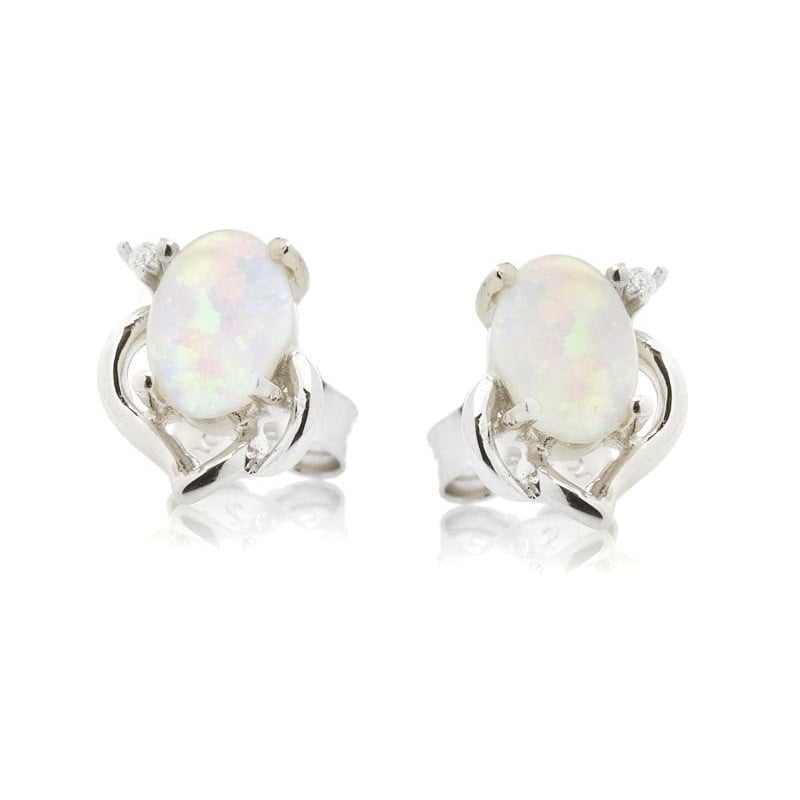 Orecchini con opale bianco naturale ovale, in argento 925 rodiato
