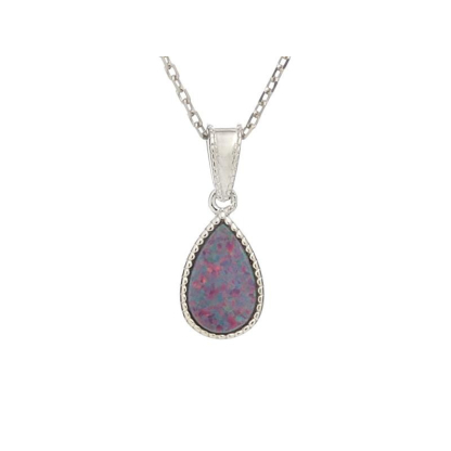 Pendente goccia doppietto opale blu, argento 925 rodiato, altezza 1+0,6 cm