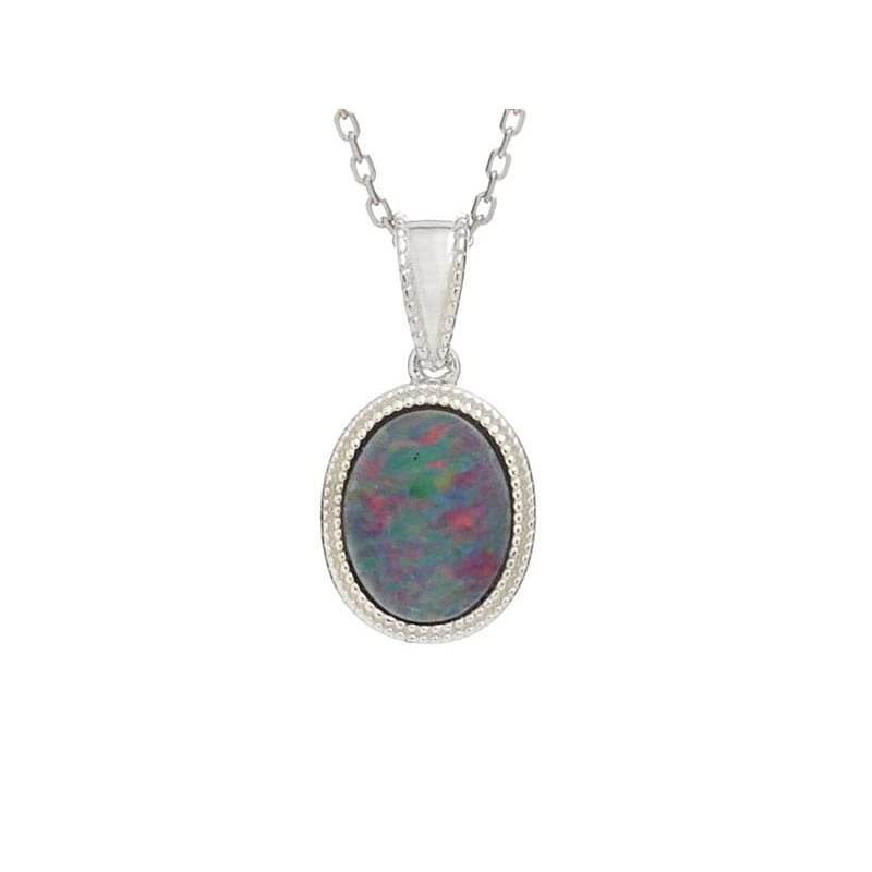 Anhänger mit Dublett blauer Opal, aus 925 rhodiniertem Silber, Höhe 1+0,6 cm
