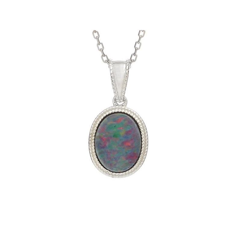 Pandantiv cu dublu opal albastru, din argint 925 rodiu, inaltime 1+0,6 cm