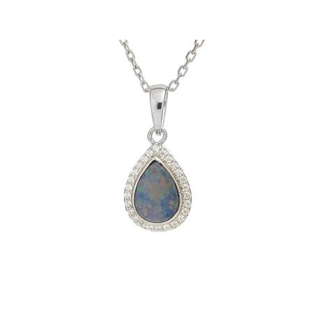 Pendant with blue opal doublet, in rhodium-plated silver 925, height 1+0.6 cm
