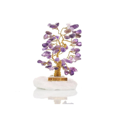 Arbre du bonheur de 8 cm avec améthyste et marbre grec