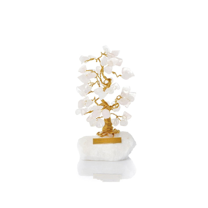 Arbre du bonheur de 8 cm avec quartz rose et marbre grec