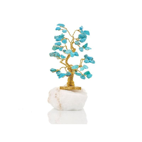 Arbre du bonheur de 8 cm avec turquoise et marbre grec